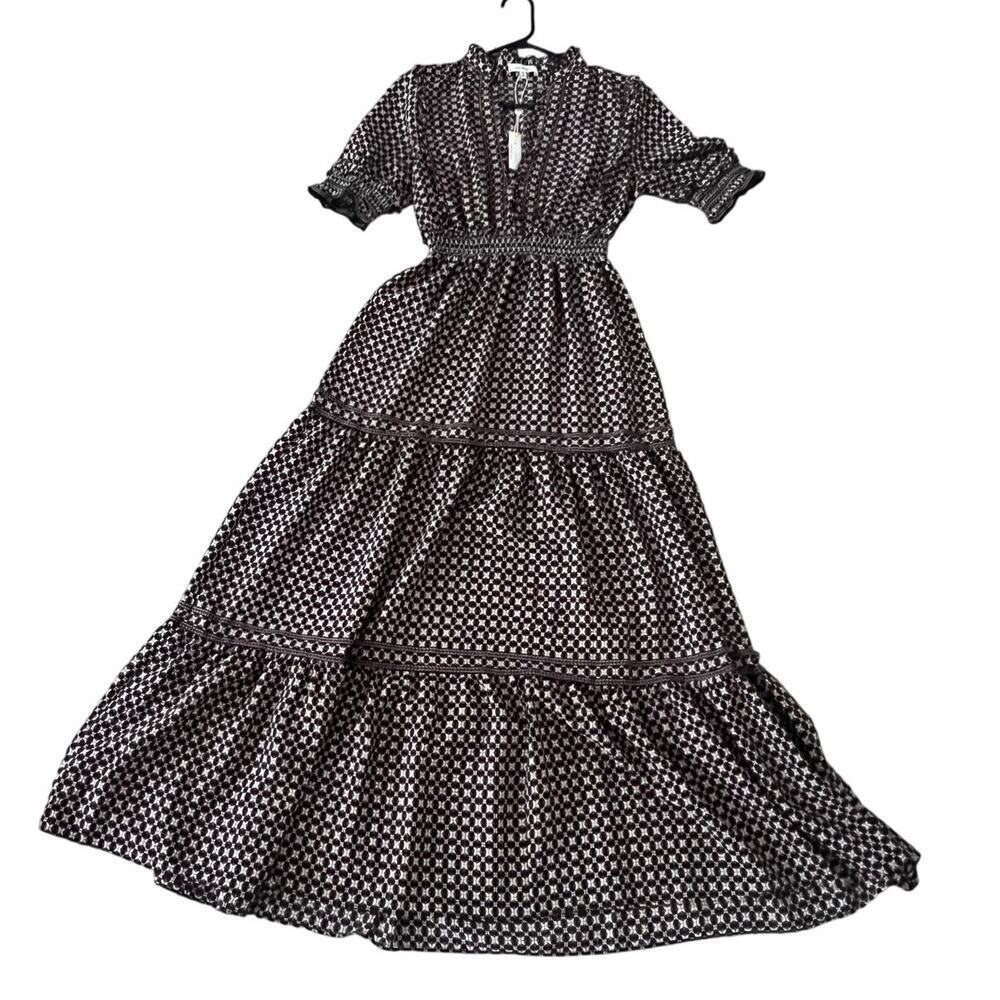 NWT Max Studio dress black white patterned layered long dress sz M w $148 tag